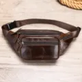 Marsupio in vera pelle marrone da uomo, borsa da petto casual e borsa multifunzione outdoor. - Caffè