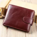 Heren lederen korte portemonnee bruin vouwmodel met drukknop muntzakje stijlvol - 12,5*2*9,7cm / Roodbruin