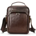 Borsa a tracolla vintage in pelle marrone da uomo, elegante borsello casual multitasche. - Caffè oliato