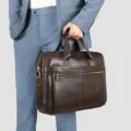 Borsa da lavoro da uomo in pelle marrone scuro borsa per laptop elegante e professionale - Caffè
