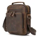 Borsa a tracolla in vera pelle retrò, borsa marrone vintage con tasche multiple e zip. - Caffè
