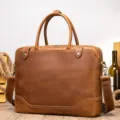 Vintage leather briefcase for men, brown crazy horse leather laptop bag, business commuter. - Model 7375 / Coffee
