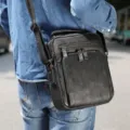 Uomo Retro PU Pelle Borsa a Tracolla Nero Casual Moda Singola Spalla Crossbody Borsa - Nero