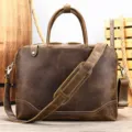 Vintage brown leather mens briefcase, genuine leather business laptop bag and shoulder bag - Model 7375 / Dark Coffee