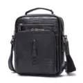 Black genuine leather messenger bag for men with crocodile texture, casual shoulder bag. - Black (Crocodile)