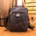 Borsa a tracolla uomo in vera pelle retro, borsa messenger vintage casual tinta unita. - Marrone scuro