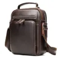 Men's vintage brown leather crossbody bag casual single shoulder bag with multiple zipper pockets. - Coffee (Litchi Pattern)