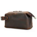 Trousse de toilette homme en cuir veritable vintage marron grande capacite pochette - Café