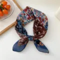 Floral patchwork small square scarf for women, elegant neckerchief for spring and autumn. - 17D Copper Coin Watercolor Floral Navy