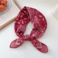 Red Paisley Scarf Silk Small Square Neckerchief Women Fashion Spring Autumn Accessories - 22D Six Petal Paisley Red