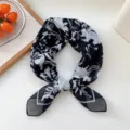 Black and white floral square scarf women fashion neckerchief stylish accessory lightweight wrap - 24D Floral Print Black