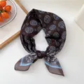 Brown paisley silk square scarf women fashion retro neckerchief for spring autumn - 29D Round Floral Pattern Frame Brown