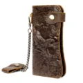 Herren Leder Geldbörse lang vintage geprägte Tiger Muster Brieftasche mit Metallkette - Tiger Prägung(8810虎) / Kaffeebraun