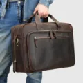 Vintage crazy horse leather men briefcase for 17-inch laptop business travel bag - Model 7320 / Coffee