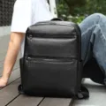 Zaino in pelle nera da uomo, borsa casual giornaliera per laptop con tasche multiple utili. - 14" / 2348 nero