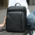 Zaino in vera pelle nera da uomo, variante casual per borsa porta PC da lavoro quotidiana. - 14" / 2351 nero