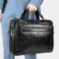 Cartable pour homme en cuir noir de haute qualité, sac à main d'affaires et sacoche. - Style Cuir Huilé / Noir