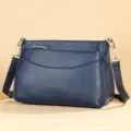 Blue genuine leather women shoulder bag crossbody casual commuting handbag with zipper pocket - Blue