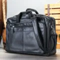 Men's Black Leather Business Briefcase 17-Inch Laptop Bag for Travel and Office Work Use - Model 7320 (Waxed Leather) / Black