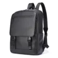Sac à dos professionnel homme en cuir véritable, cartable ordinateur noir avec boucles. - 6520 Noir cuir fleur corrigée