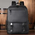 Sac à dos d'affaires en cuir noir pour hommes, sac d'ordinateur en cuir de vache casual. - 6520 Noir grain litchi