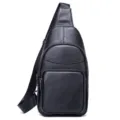 Borsello a tracolla nero in vera pelle da uomo, elegante borsa da petto con tasche con zip. - 20202 Nero