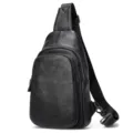 Premium genuine leather men sling bag black crossbody chest bag for outdoor casual daily use - 708 Black