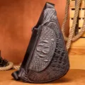Brown Genuine Leather Chest Bag Crocodile Embossed Sling Crossbody Bag for Men Outdoor - 698 Brown