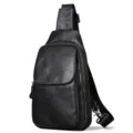 Bolso cruzado de pecho para hombre en cuero genuino negro estilo casual moda. - Negro Liso