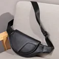 Black leather saddle chest bag, stylish men's crossbody shoulder bag for outdoor use. - 7585 Black