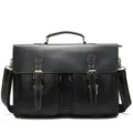 Borsa a tracolla da uomo in vera pelle nera, messenger business casual con fibbie eleganti. - Nero