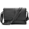 Black leather messenger bag for men, casual crossbody shoulder bag with adjustable strap. - Model 7377 / Black