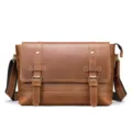 Men's vintage brown crazy horse leather messenger bag casual crossbody shoulder bag - Model 7379 / Coffee