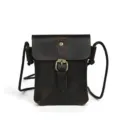 Men's vintage genuine crazy horse leather crossbody bag, casual small messenger bag with buckle. - Model 1323 / Dark Coffee