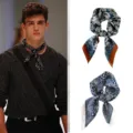 Set di foulard quadrato bandana in raso paisley vintage, elegante sciarpa da uomo. - Blu Scuro + Blu Paisley