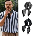 Sciarpa quadrata in raso con stampa paisley nera da uomo stile vintage elegante - Nero + Nero