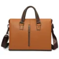 Herren Leder Business Aktentasche stylische Pendler Handtasche Umhaengetasche fuer Arbeit - Braun Saffiano-Muster