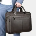 Homme cuir veritable cartable dafaires vintage sac ordinateur portable haute qualite - Café