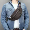 Borsa da petto in vera pelle da uomo marsupio multifunzionale borsa tracolla casual - Caffè