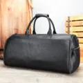 Mens Black Leather Travel Duffle Bag Large Capacity Portable Business Luggage Bag - 22 Inch / Black Litchi Pattern