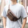 Borsa da petto in pelle da uomo marsupio vintage tasche multiple borsa a tracolla viaggio - Caffè crazy horse
