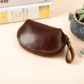 Mini portamonete in vera pelle vintage con cerniera astuccio per chiavi marrone borsetta - Caffè