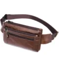 Borsa a marsupio in vera pelle marrone da uomo, borsa da petto multifunzionale con tasche a zip. - 9012 Caffè