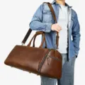 Borsa da viaggio in pelle marrone da uomo grande borsa weekend vintage per affari - 22 Pollici / Caffè Marrone