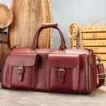 Genuine leather travel duffel bag for men, large capacity weekender bag with shoe compartment. - 22 Inch / 4033 Red