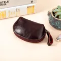 Mini portamonete in vera pelle marrone scuro vintage elegante borsetta con cerniera lampo chic - Marrone scuro