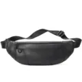Men's genuine leather waist bag black chest pack multi-functional crossbody daily use. - 7435 Black