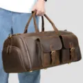 Genuine leather travel duffel bag for men, large capacity retro luggage bag with shoe comp. - 22 Inch / 4033 Coffee