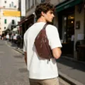 Men genuine leather chest bag vintage casual waist pack multi-pocket shoulder crossbody bag - Vegetable-Tanned Leather Coffee