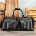 Men genuine leather travel duffel bag large capacity business luggage bag with shoe pocket - 22 Inch / 4033 Black